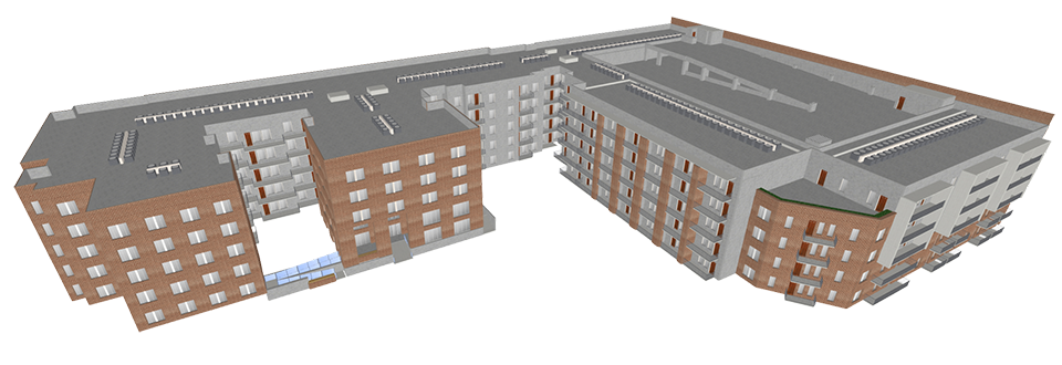 iBwave 3D architectural model of the five-story apartment building used for the ERCES coverage analysis