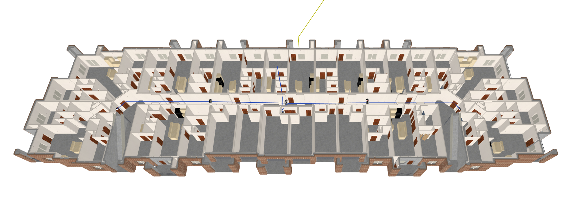 iBwave 3D model with equipment, antenna placement, and cable routing added