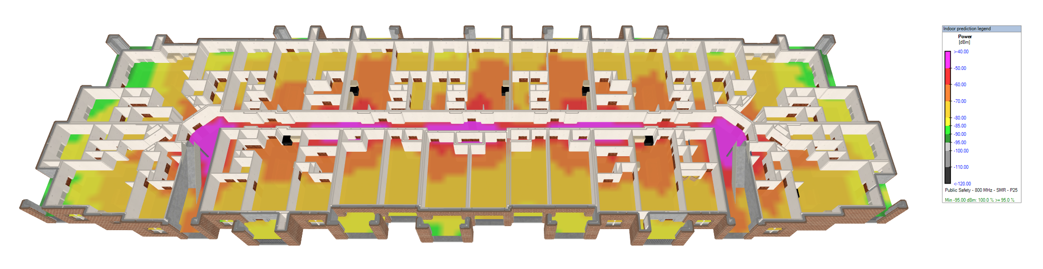 iBwave propagation prediction of signal coverage alongside floor plan iteration views